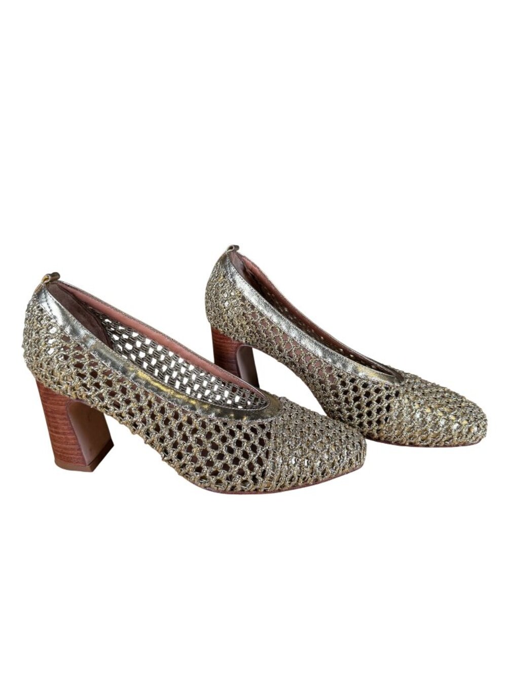 Rachel Comey Noemie Gold Metallic Mesh Block Heel Pumps Womens Size 8